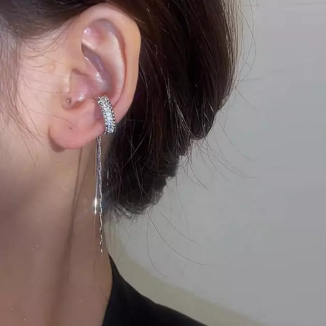 Color Crystal Tassel Non-Piercing Cuff Ear Clip Earring NEW Chain A0C9