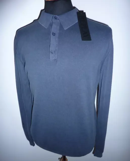 New REPLAY Men’s Long Sleeve Dyed Cotton Knit Blue Jumper Sweater Polo Large