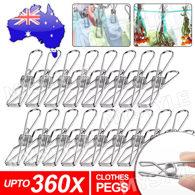 360x Stainless Steel Clothes Pegs Hanging Clip Pins Laundry Windproof Clamp Tool