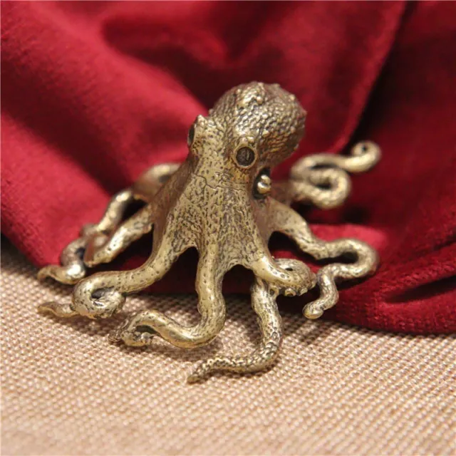 Brass Octopus Statue Ornament Animal Statue Toys Home Table Office Decoration~
