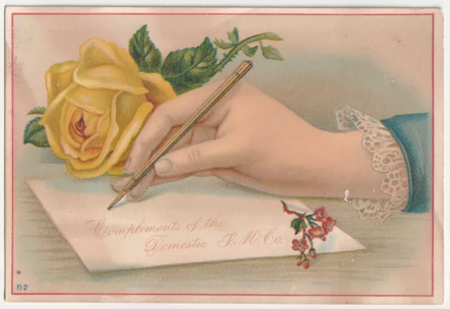 c1880s~Victorian Lady Hand Writing Letter~Domestic Sewing Trade Card~Norwalk OH