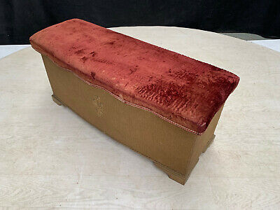 EB2588 Gold Raffia Ottoman with Brown Velour Cushion Vintage Lounge Storage 5