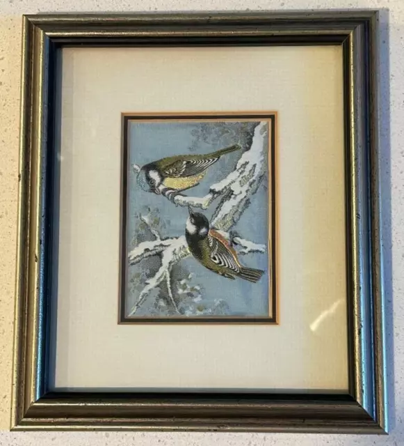 Machine Embroidered Silk Picture Birds Nature COPECREST Framed Vintage Stunning