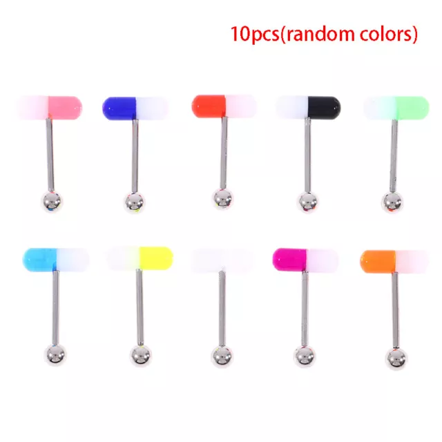10pcs/lot Colorful Capsule Tongue Rings Acrylic Pill Tongue Piercing Ring P-SA