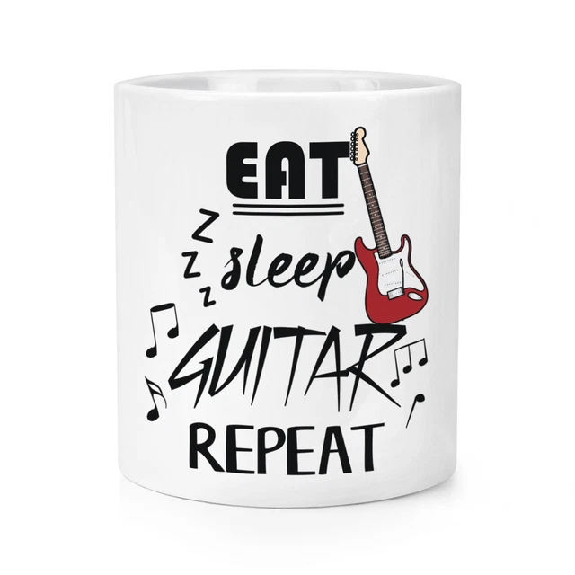 Gourde Isotherme 'Eat Sleep Guitar Repeat' - 500ml, Double Paroi, Inox, Blanc - Cadeau Musicien