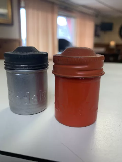 Vintage Kodak Embossed 35mm Metal Film Canisters & Lids ~ Silver & Orange Buy Me