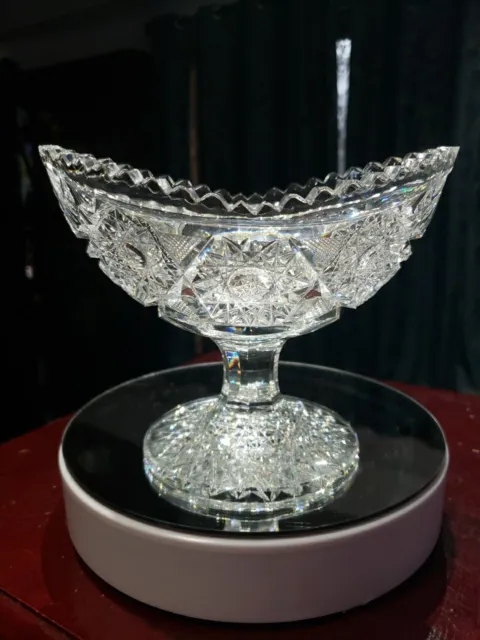 Rare Oval Compote Bowl Antique American Brilliant Cut Glass Crystal Krantz Smith