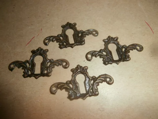 4 Vintage Small Brass Metal Ornate Keyhole Furniture Escutcheons