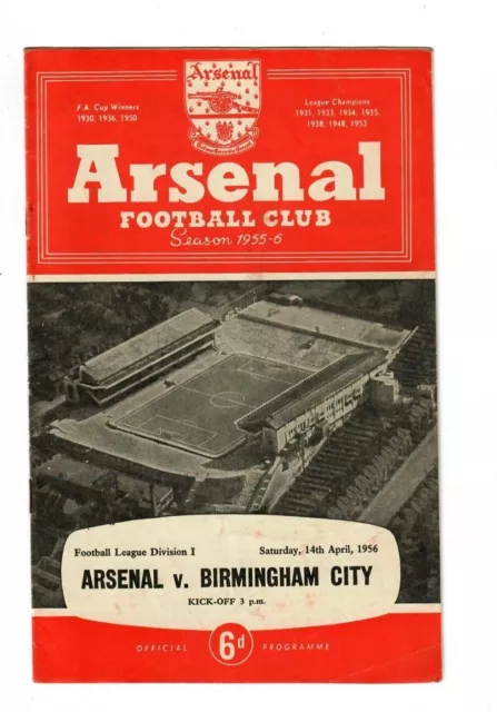 1955/56 Arsenal v Birmingham City Football Programme