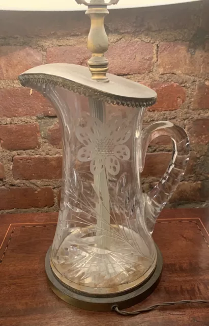 American Brilliant Cut Glass ABP Crystal Pitcher turned into table lamp Antique