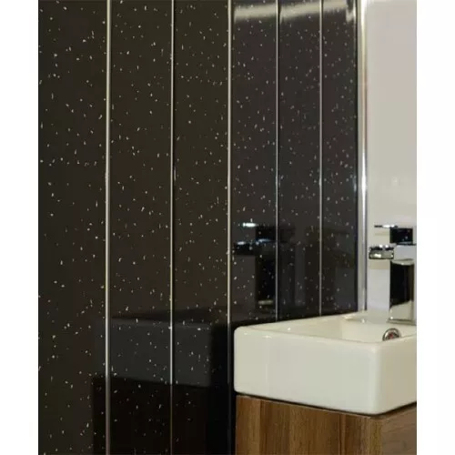 Paneles de pared húmedos de PVC de plata brillante negra 2 tiras 250 mm x 2700 mm x 6 mm