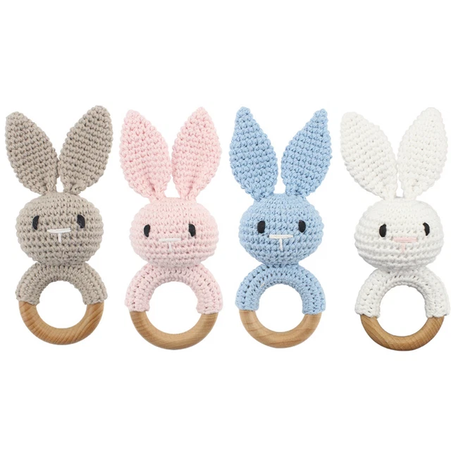 Natural Crochet Rabbit Rattle Sensory Baby Toy Shaker Grab Rattle Clutch Rings