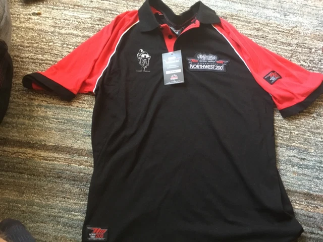 Polo Shirt ufficiale North West 200 - Taglia L - Nero/Rosso - Clinton - Nuova con etichette