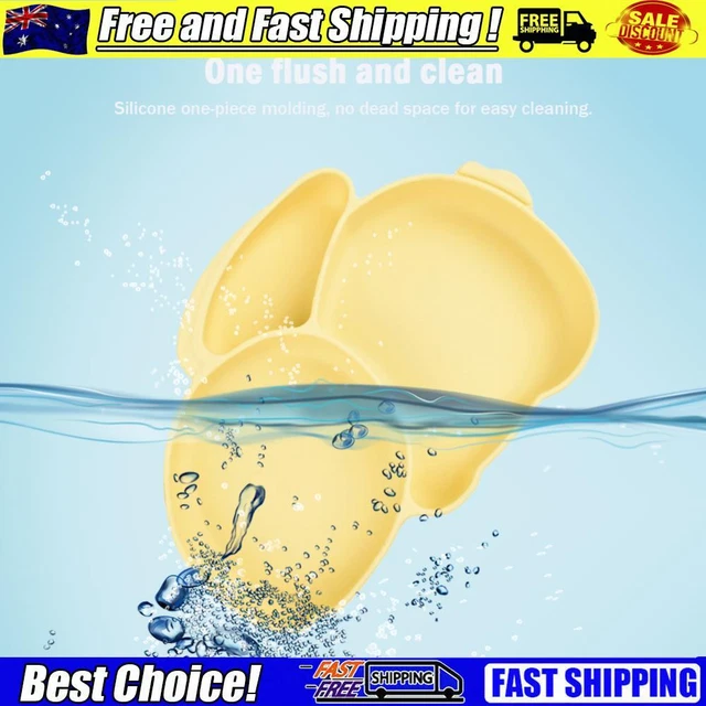Cartoon Children Dishes Cute Silicone Baby Feeding Dishes Baby Cutlery (Yellow)