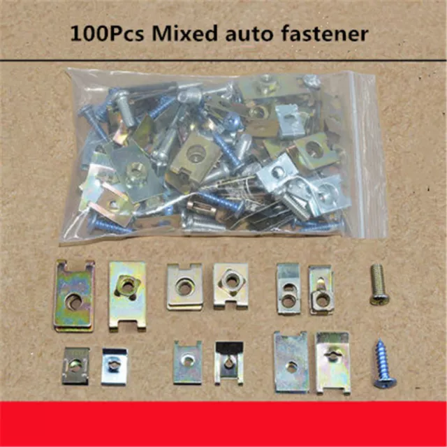 100 x Mixed U Type Metal Clips Car Body Panel Bumper Fixed Fender Fastener Screw