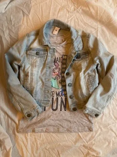 Girls Size 10 Denim Jacket and Mermaid T-shirt Both NEW Clothes outfit set