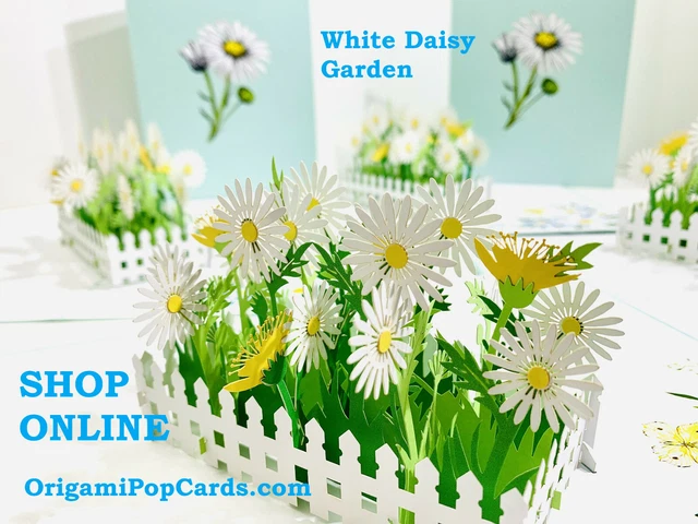 ORIGAMI POP CARDS White Daisy Garden 3D Pop Up Birthday Greeting Card ...