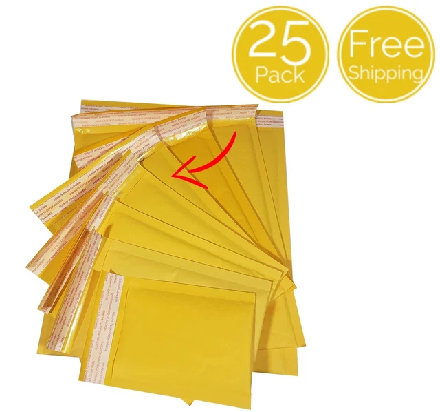 25 Pieces 6 ½ x 10 ½ INCHES Yellow Kraft Paper Bubble Padded Mailers Envelopes