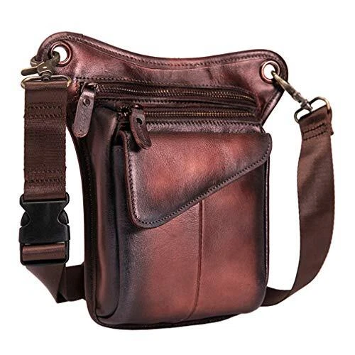 SACOCHE RETRO SAC de Jambe Moto Homme Cuir V?�ritable Sac Bandouli?�re pour Sports EUR 72,99 
