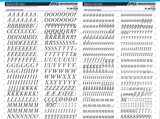 Hoja de Letras de Transferencia MECANORMA A3 #740 BASKERVILLE ITALIC 9,8 mm
