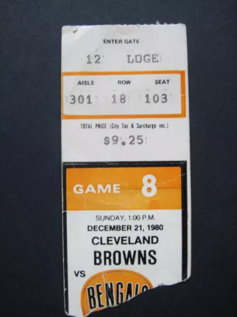 1980 CLEVELAND BROWNS vs CINCINNATI BENGALS NFL Football Playoff Ticket Stub