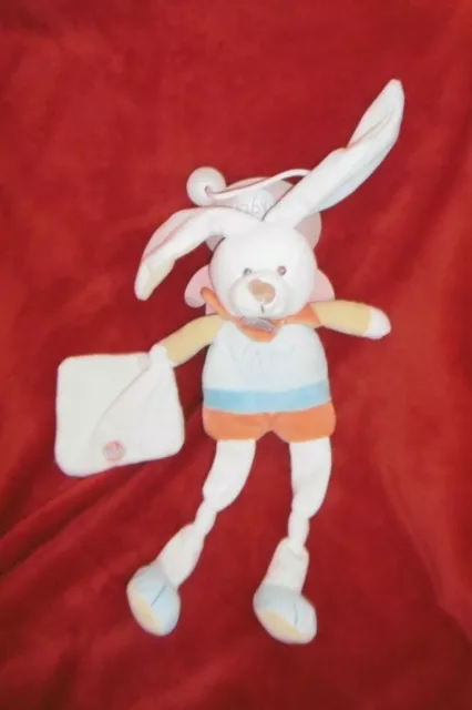 Doudou Babynat Peluche Lapin Beige Orange Bleu Mouchoir Crème Neuf
