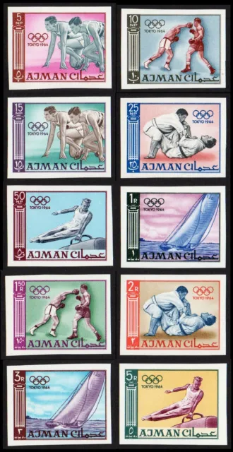 Ajman Tokyo Olympic Games 1964 Imperforated Set Of 10 Mnh