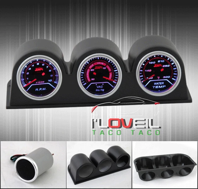 Tachometer + Vacuum + Water Temperature Temp Degree Gauges + Black Triple Pods