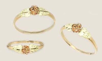 Quality Handcrafted South Dakota Black Hills 12kt Gold Red + Green Rose Ring Sz6