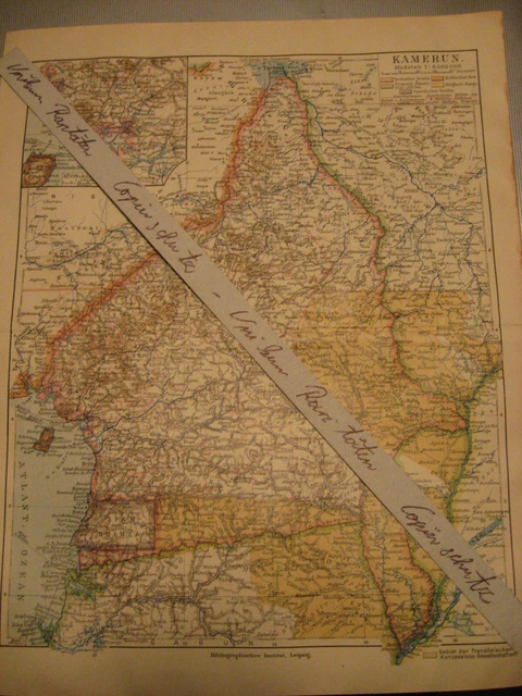 ANTICA MAPPA DELLE colonie tedesche del 1905 Africa Camerun EUR 16,00