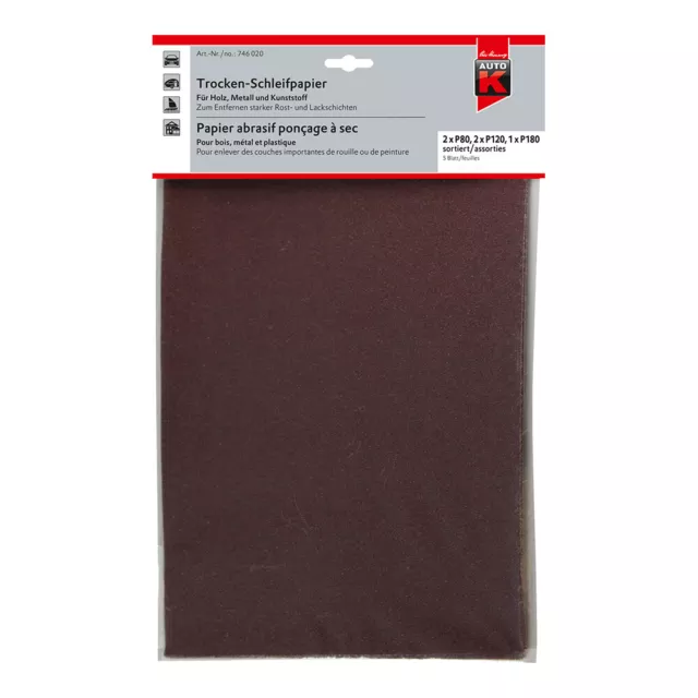 10x KWASNY AUTO-K TROCKEN-SCHLEIFPAPIER GEMISCHT 2x P80 2x P120 1x P180 5 STÜCK
