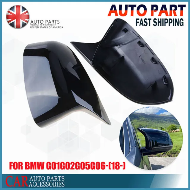 Pair Black Rear View Side Mirror Cover Caps For BMW X3 X4 X5 X6 G01 G02 G05 G06