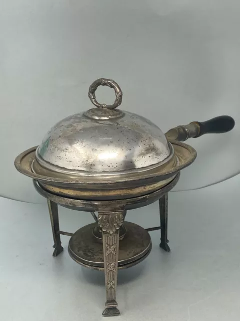 Antique Silver Plated Chafing Dish with Stand and Burner