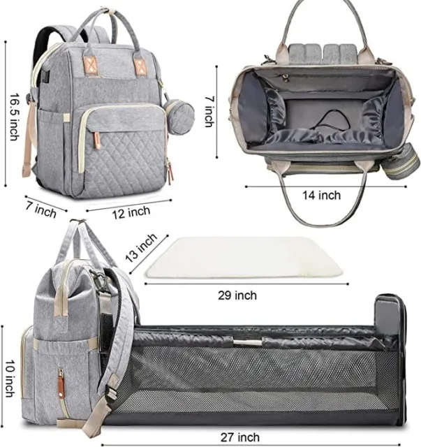 3 in1 Diaper Bag Backpack Multifunction Travel Backpack Maternity Changing Pad 3
