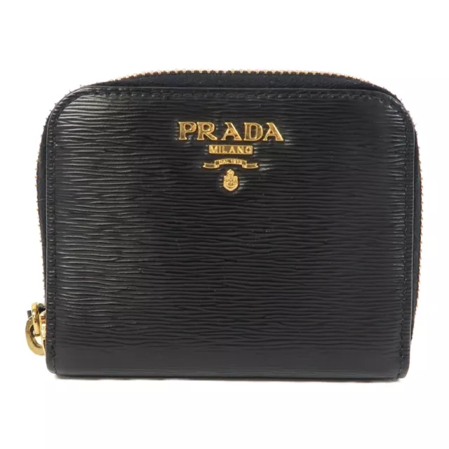 PRADA GHW Coin Case/Card Holder 1MM268 Calfskin Leather Black