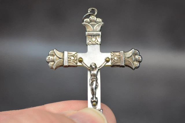Collier Pendentif Croix Art Déco En Argent 925 - Pierres Bleu Cobalt - Vintage Très Bon état