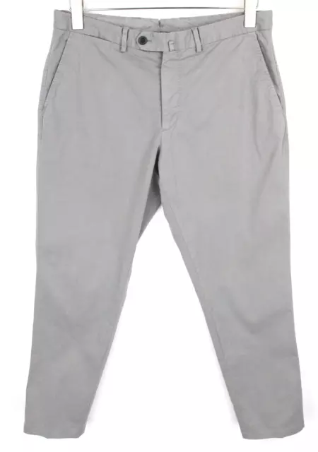 SUITSUPPLY Porto Novo Men Trousers UK32R Grey Cotton Stretch Pleat Front Chino