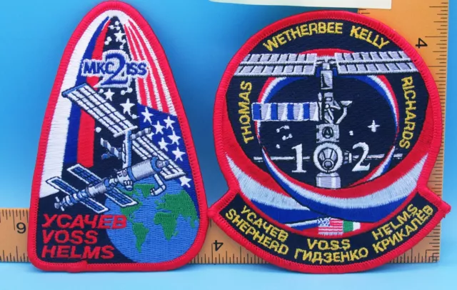 NASA PATCH PAIR vtg ISS Expedition 2 STS-102 Space Shuttle DISCOVERY Wetherbee