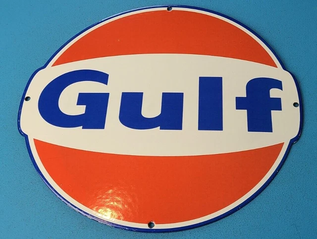 Vintage Gulf Gasoline Porcelain Gas Oil Service Station Pump Plate Large Sign