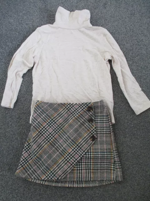 Tu - Tweed like checked wrap skirt & George oatmeal roll neck top - Age 3-4 Yrs