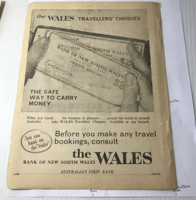 Bank of New South Wales Travellers Cheques Original Vintage Advertisement 1967