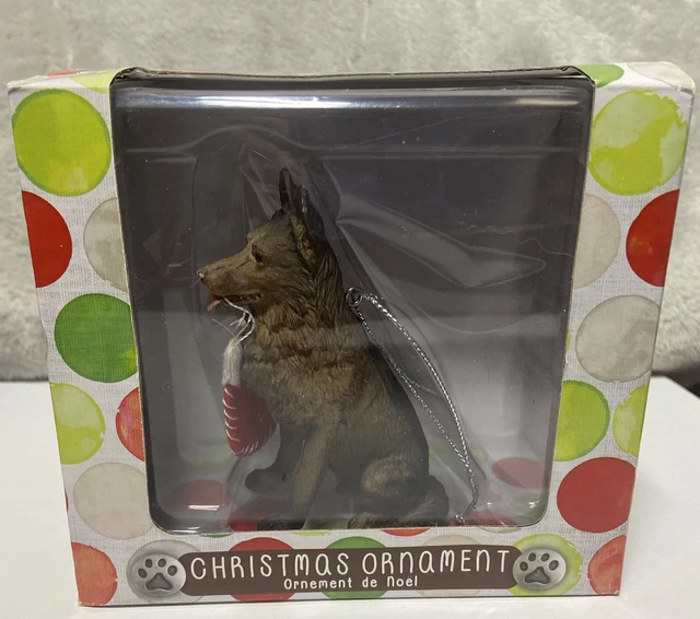 Sandcast Ornament German Shepherd With Christmas Stocking