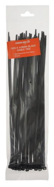 CABLE TIES, TIE WRAPS BLACK NYLON ZIP TIE 300mm x 4.8mm 38pc PACK GOOD QUALITY