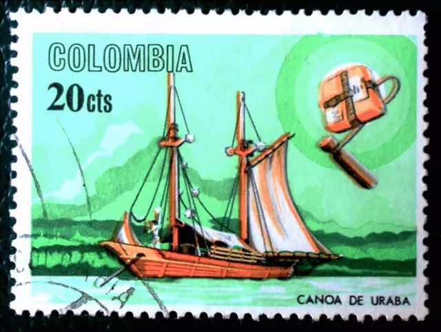 Colombia - Colombie - 1966 History of Maritime Mail 20 ¢ Uraba canoe used (278)