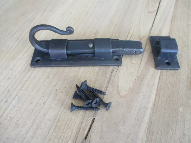 Hand Forged Iron Flat Sliding Lock Cabinet Door Cupboard Dead Bolt Slide Latch