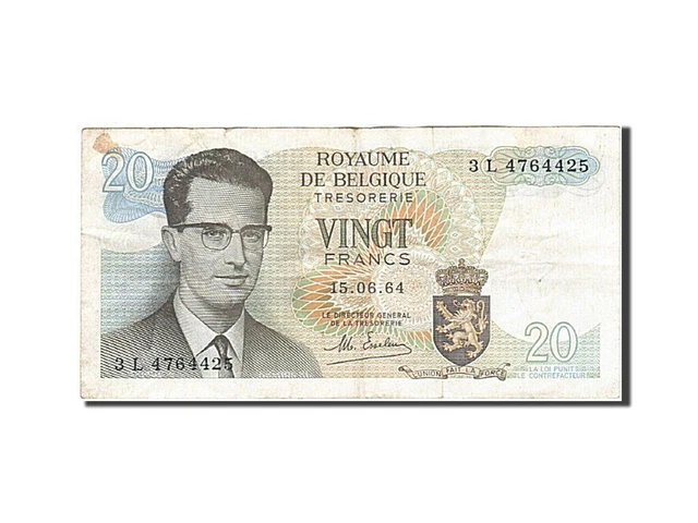 [#262190] Banknote, Belgium, 20 Francs, 1964-1966, 1964-06-15, KM:138, VF(30-35)