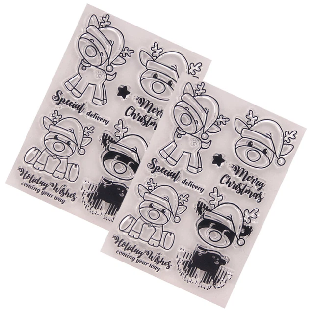 2 pcs Christmas Stamps for Crafts Decorative Clear Stamps Christmas Craft Stamp 2