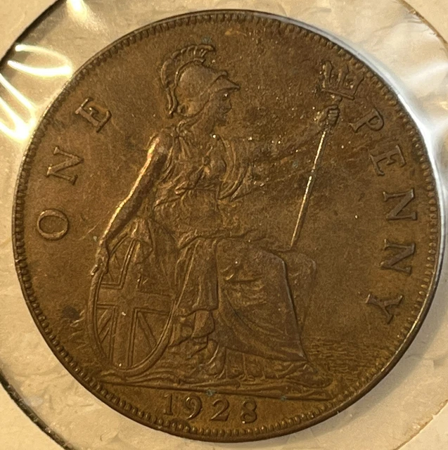 Great Britain 1928 One 1 Penny Almost Uncirculated AU Condition Coin KM# 838