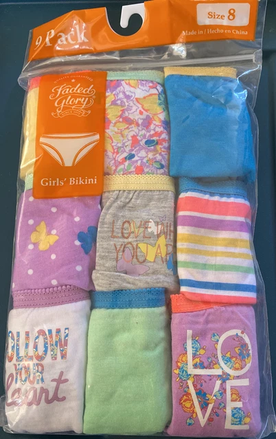 Faded Glory Girls Bikini 9 Pack Size 8 Silly Happy Sunny Day 100% Cotton NEW Faded Glory Girls Bikini 9 Pack Size 8 Silly Happy Sunny Day 100% Cotton NEW