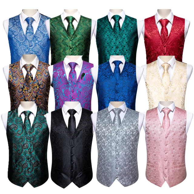 Formal Wedding Mens Waistcoat Paisley Floral Silk Vest Tie Set Jacket Coat Prom